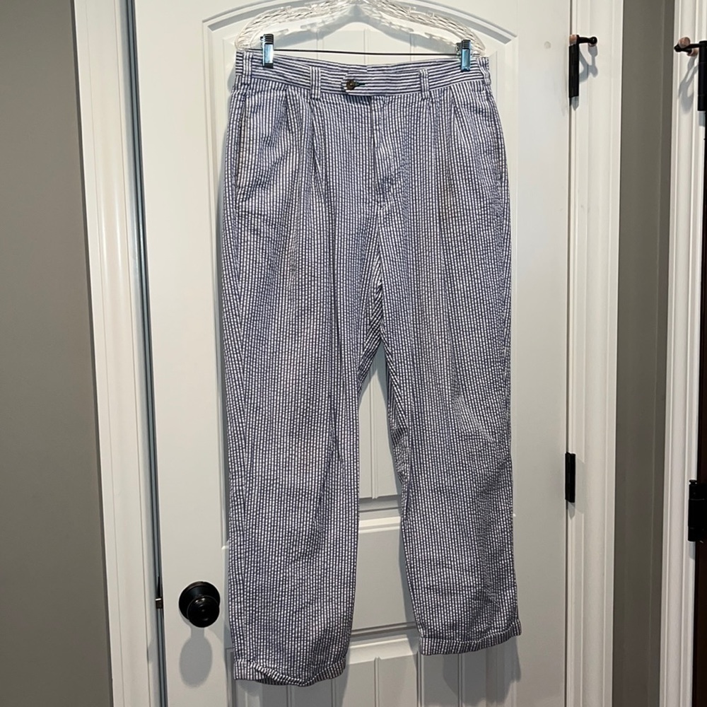 Vintage Tommy Hilfiger navy white stripe seersucker pants preppy nautical 36x30